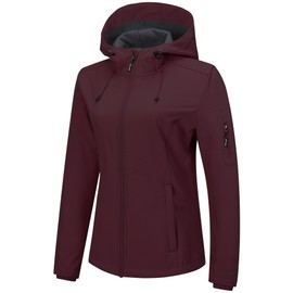 Outdoor Ventures Women's Softshell Jacket with Hood Fleece Lined Warm Lightweight Waterproof Insulated Windbreaker