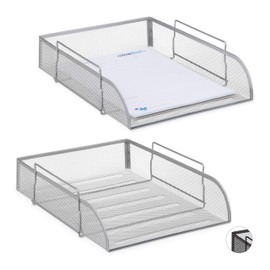 2 x Stackable Document Trays, Office Letter Tray Made of Metal for DIN A4, Desk Tray W x D 26 x 33.5 cm, Silver