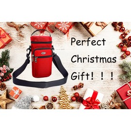 Water Bottle Carrier Bag with Adjustable Shoulder Strap,50oz Nylon Bottle Pouch Holder Sports Water Bottle Holder with Phone Card Pockets for Walking and Hiking (Red)