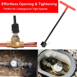 Manalete 17 Inch Water Meter Key with 4-Way Utility Key - Heavy-Duty Water Shut Off Tool for Curb Main, Underground Stop/Waste, Enforced Rebar Steel, T-Handle & U-Head