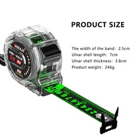 JAMAKALA 5M/16.4ft Fluorescent Steel Tape Measure,Transparent Steel Precision Measuring Tape,Width 25mm Stainless Steel Retractable Easy To Read Self-Lock Double Sided Graduated Tape Measure