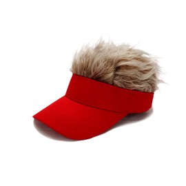 Men's Visor with Hair Fake Hairs Visor Hat with Hair for Men Funny Spiked Sun Hats Novelty Baseball Wig Caps Birthday Gift Red Coffee