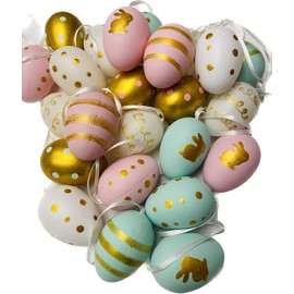 khevga Decoration Easter: Easter Decoration Easter Eggs with Ribbon for Hanging, Purple, Set of 24, Purple, Gold Mint