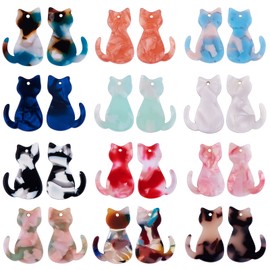 COGCHARGER 24 Pieces Cat Acrylic Charm Pendant Colorful Cat Charm Mini Kitty Pendant for Jewelry Necklace Earring Making Crafts