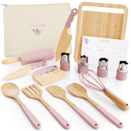 Wooden Cooking & Baking Set for Kids - Safe & Real Kitchen Tools Give Toddlers a Fun Cooking Experience - Durable Utensils are Perfect for Gifting to Create Lasting Family Memories