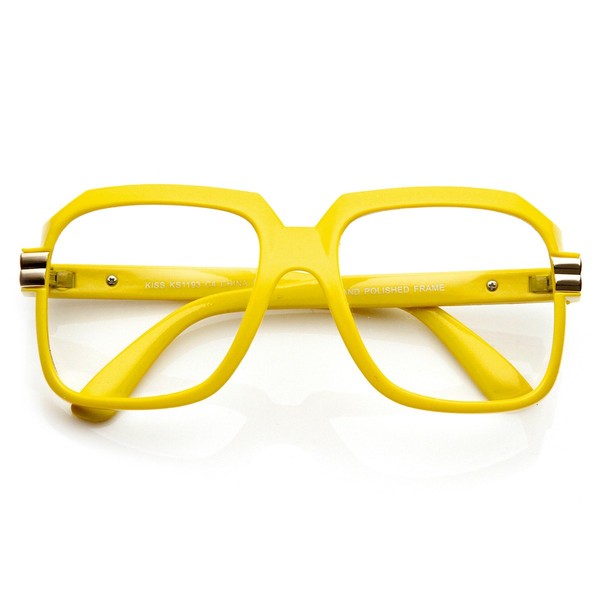 Large Color Coated Square Oversized Hip Hop Clear Lens Glasses (Yellow)