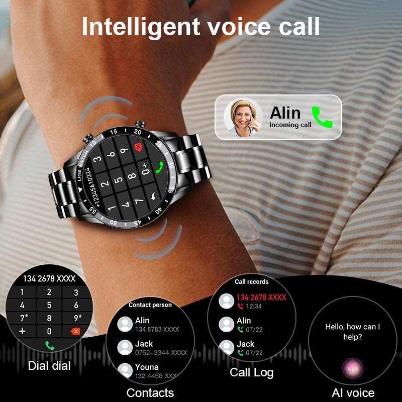 LIGE large disc steel band smart watch with exercise and