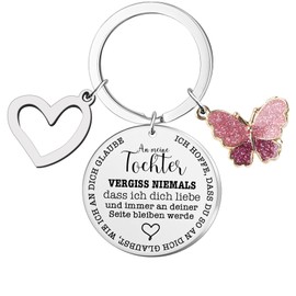 Annauiy An meine Tochter Keyring from Papa und Mama Inspirational Gift, Keyring Gift for Birthday, Graduation, Christmas, Anniversary, silver, S