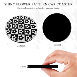 DXNQ 4 PCS Car Cup Coasters, 2.76 Inch Anti-Slip Checkered Vehicle Cup Holder Insert Coasters, Auto White & Black Drink Cup Mats for Front Console Cup Holders, Car Accessories (Flower)