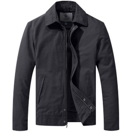 WenVen Men's Washed Cotton Safari Jacket Canvas Windbreaker Coat (Grey, M)
