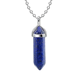 KIFEDSLJ Hexagonal Crystal Pendant Necklace Natural Quartz Amethyst Stone Pendant Necklace Gemstone Chakra Healing Crystal Necklace for Women Jewelry-blue