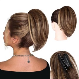 ZQIAN BEAUTY Coletas Postizas con Clip para Mujer - Extensión de Coleta Corta de 25 Cm, Extensiones de Cabello Liso, Extensiones de Coleta de Cabello 