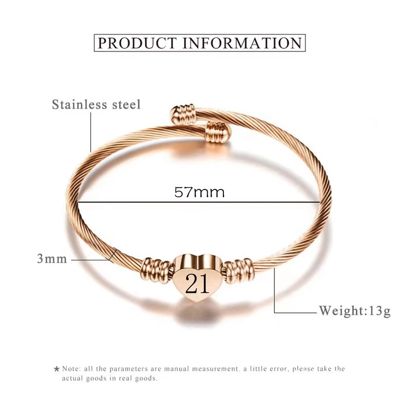 KunBead 21st Birthday Love Heart Rose Gold Tone Bracelets for