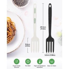 Silicone Flexible Fork, 11.6 Inch Heat Resistant Cooking Fork, Large Non Stick Fork for Mix Ingredients, Mash Food, Whisk Eggs (BW)