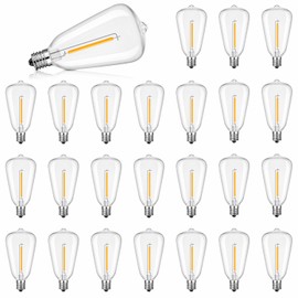 ST38 LED Solar Replacement Bulbs,1W Equal to 5W, Plastic E12 Screw Base Shatterproof & Waterproof Globe Bulbs Light for Outdoor String Lights,Patio Cafe Bistro Decor, DC 3V,2700K Warm White,25 Pack