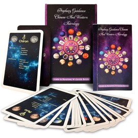 VisionaryGu Astrology Learning Oracle Cards - Western & Chinese Zodiac Learn and Read Deck - Prophecy Guidance Cards with Keywords, Color-Coded Elements, Detailed Easy-to-Learn Guidebook - 51-Cards