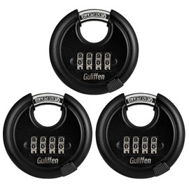 Guliffen Outdoor Combo Lock for Storage Unit, Weatherproof Disc Lock for Sheds,Gate and Fence, 3 Pack Heavy Duty Pad Locks with Code (3/8-Inch Shackle