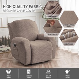 Gennia Waterproof Recliner Chair Cover,Stretch Reclining Sofa Covers with Pockets,Washable Lazy Boy Recliner Slipcovers,Leakproof Couch Protector for Kids, Pets, Dog and Cat (1 Seat, Taupe)