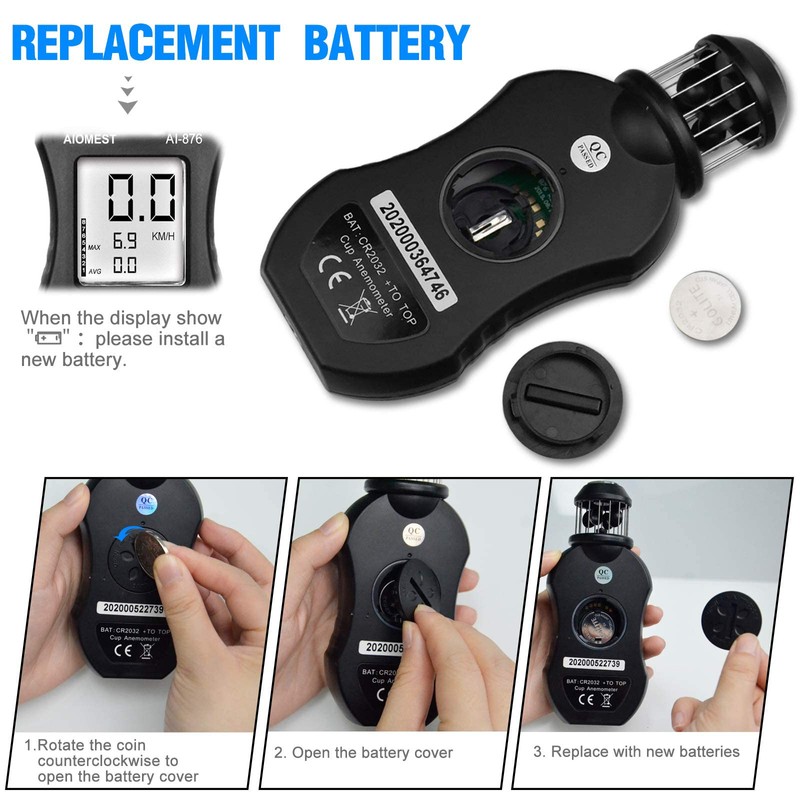 AIOMEST AI-876A Digital Cup Anemometer, Handheld Wind Speed Meter Measures