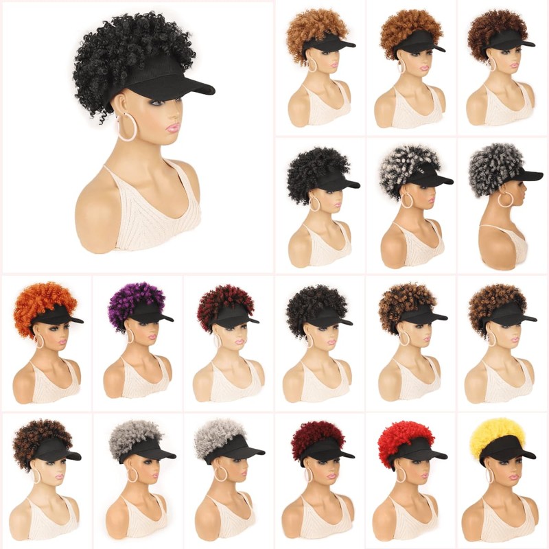 Hat Wig with Afro Kinky Hair Attached - Synthetic Hair