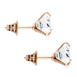 LÖB Women's Stud Earrings Rose Gold Plated with Zirconia Rhinestone Stone in Diamond Shape 6 mm Small Round Rose Gold Men's Children's Earrings, Sterling Silver, Cubic Zirconia