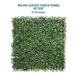 Coarbor 21 Packs 20"x20" Artificial Dark Milan Leaves Panels Hedge Backdrop Fence Wall Privacy Fence Screen Decorative Fence Perfect for Balcony Patio Side Yard Porch