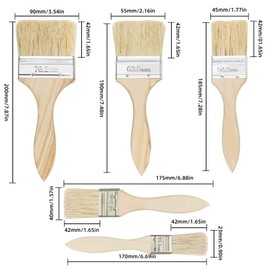 Pack of 5 Flat Brush Set, Wooden Handle Brushes for Paint, Oil Painting, Glaze, Glue, Ideal for Fencing, Decoration and Painting (2.5/3.8/5.1/6.4/10.2 cm)