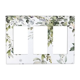 Sage Green Eucalyptus Leaves 3 Gang Triple Rocker Decorative Light Switch Cover Electrical Wall Plates Farmhouse Receptacle Switchplate Faceplates for Bathroom Bedroom House