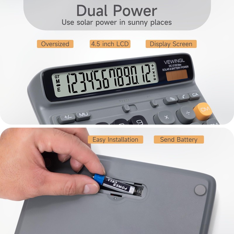 VEWINGL Office Desktop Calculator, 12-Digit Large HD LCD and Big