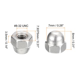 uxcell #8-32 Acorn Cap Nuts,50pcs - 304 Stainless Steel Hardware Nuts, Acorn Hex Cap Dome Head Nuts for Fasteners (Silver)