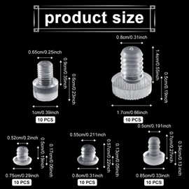 50pcs Glass Table Top Bumpers, 5 Sizes Rubber Glass Table Grippers Anti-Slip Cabinet Bumpers Non Adhesive Clear Pads Spacers Stoppers for Glass Tabletops, Drawers Furniture Protectors