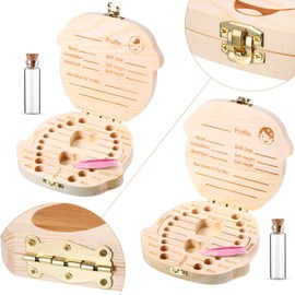 2 Wooden Baby Tooth Box, Cute Children's Tooth Box, Children's Keepsake Organiser, Gift Tooth Box with Tweezers and Lanugo Bottle to Preserve Childhood Memory (Girls and Boys)