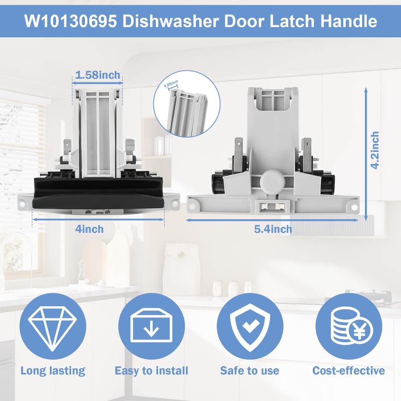 W10130695 W10275768 Dishwasher Door Latch Handle Black Compatible with Whirlpool