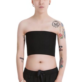 BaronHong Tomboy Trans Lesbian Strapless Plus Size Chest Binder Top with 20 CM Elastic Band(Black,5XL)