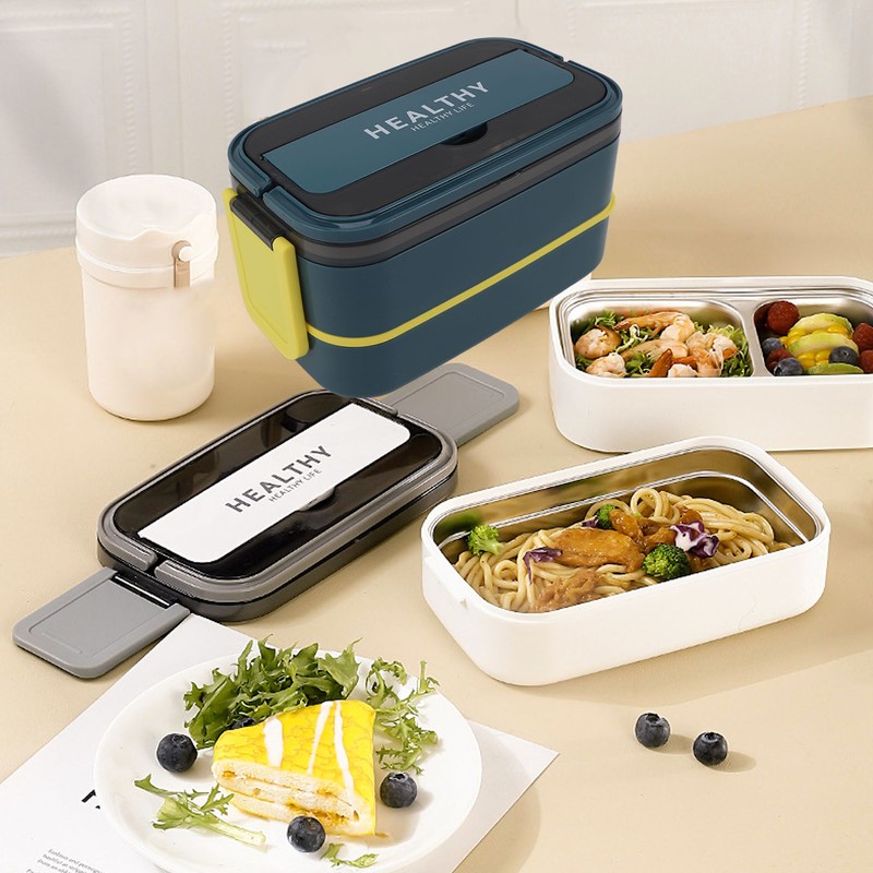 Double Layer Bento Box 316 Stainless Steel Compartment Portable Lunch