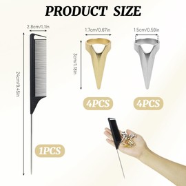 Wonvify 1 Piece Tail Comb and 8 Pieces Hair Separating Tool Dreadlocks Braids Tool for Braiding Hair, Curls, Curling Rings for Styling Braiding H