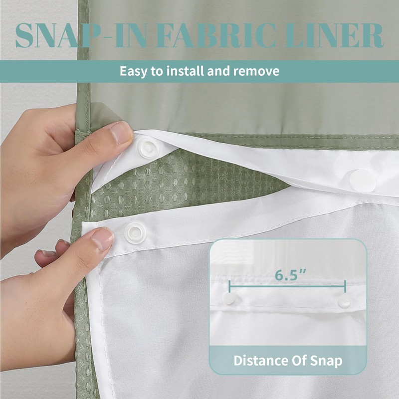 eachope SageGreen No Hook Waffle Weave Shower Curtain with snap-in