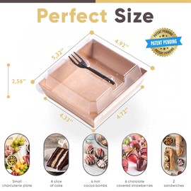 Leafiew 50 Pack Small Charcuterie Boxes with Clear Lids and Forks - To Go Paper Mini Charcuterie Box, Disposable Food Containers, 5Inch Dessert Boxes for Cookie, Cake Slice, Strawberries (Brown)