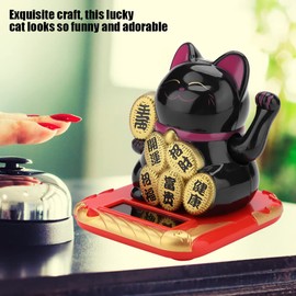 MUNEFE Lucky Cat Wavin Arm Set, Solar Powered Cute Waving Cat, Beckoning Lucky Money Cat for Decorating Front Desk, Car, Business Openings(Black)