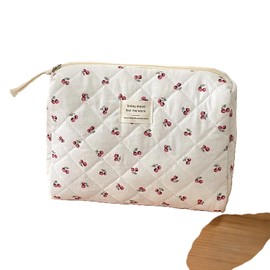 Hemasa Cherry Makeup Bag Women's Cosmetic Bags Fashion Portable Cute Cosmetic Travel Storage Pouch Handbag Cotton Quilted Zipper Purse (Color 2)