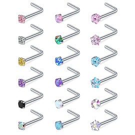 Incaton 20G Stainless Steel Nose Ring Studs Hypoallergenic Nose Rings L Shaped Screw Studs Rings Heart Diamond Nose Ring for Women Men C