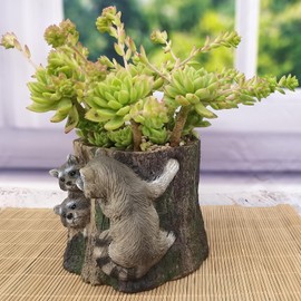 LXinYan Raccoon Stump Flowerpot Cute Animal Planting Succulent Flowerpot Garden Indoor Outdoor Fun Statue Home Decor