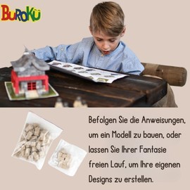 Buroku - Medieval Building Kit 400 Pieces | Realistic Castle Tower | Stone Brick | Promotes STEM Learning and Motor Skills | For Children and Adults | Includes Glue