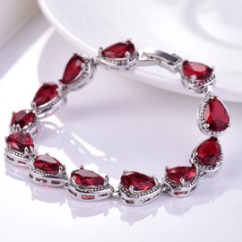 GULICX Red Teardrop Party Drop Earrings Cubic Zirconia CZ Silver Tone Ruby Tennis Bracelet Jewellery Set Earrings and Necklace Gift for Women