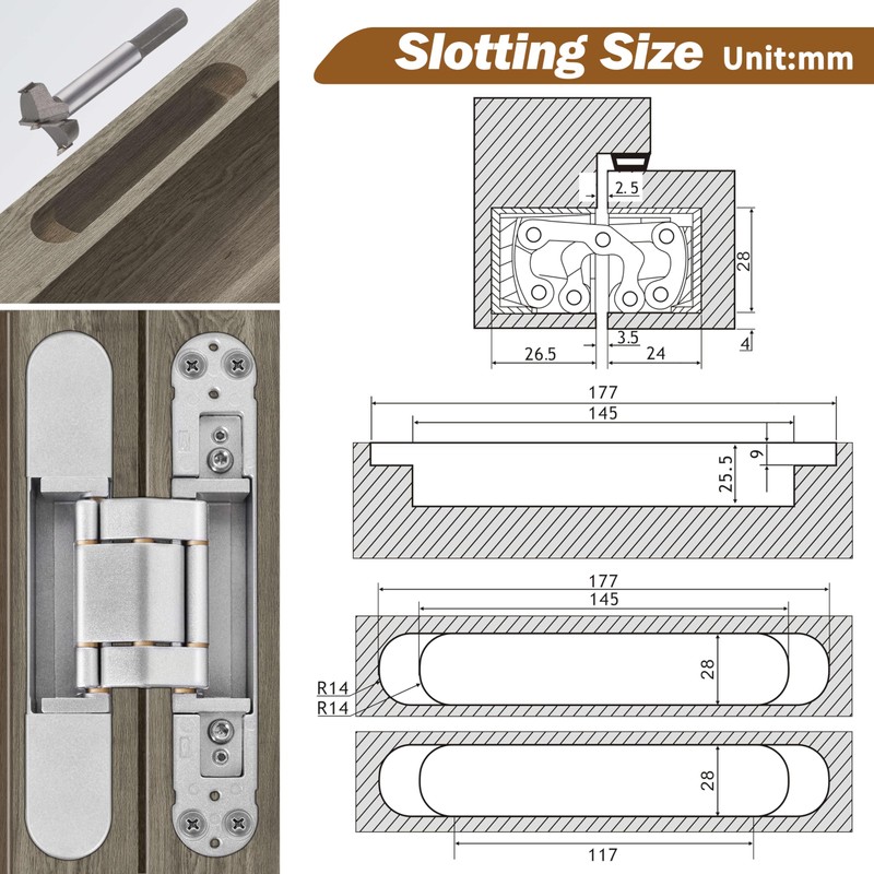 Upgraded Hidden Door Hinges 7 inch Silver Invisible Hinges Concealed