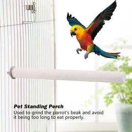 White Handle Bar for Bird Cages, Pumice Stone Pole for Birds, Wooden Stand, Toy Branch to Keep Nails and Beaks in Top Condition, Bird Bass, Parakeets (2.5 x 30 cm)