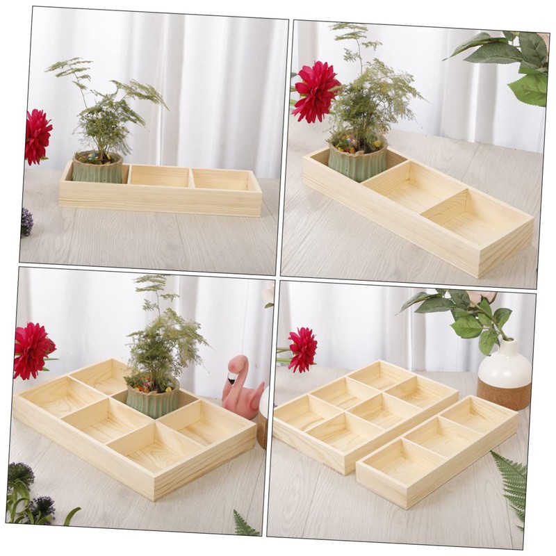 Kisangel 2pcs Wooden Desktop Storage Box Multi-Compartment Flowerpot Holders for