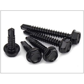 ShopXJ Drill Screws, Hex Head (Hex), Black, Drill Screws, 6 Kaks, Stainless Steel, Pack of 100