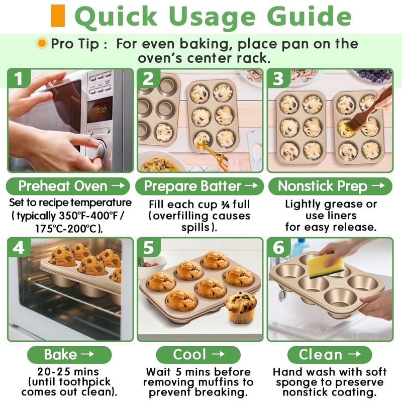 Kevenal Jumbo-Muffin-Pan - Nonstick 6-Cup Large Cupcake Pan, Heavy Duty