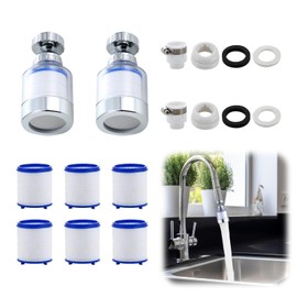 2 Pieces Tap Filter Transparent Tap 360° Rotatable Tap Filter Kitchen Water Filter with 4 Pieces Cotton Filter Element, Tap Extension for Home Bathroom, Kitchen, Sink